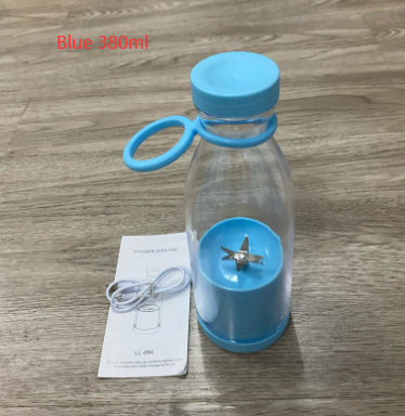 Blue portable electric juicer blender bottle with handle lid and charging cable