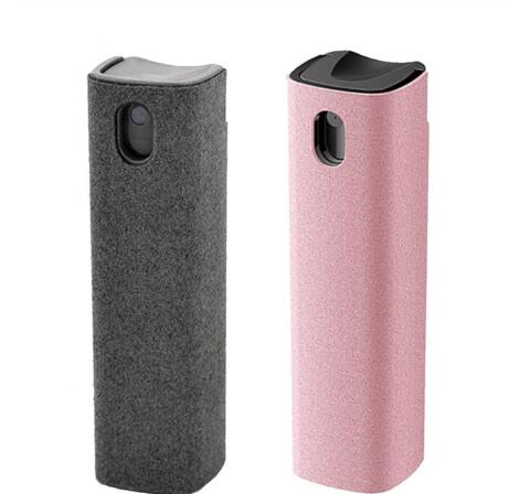 Microfiber screen cleaner holder set, gray and pink cylindrical cases with snap tabs