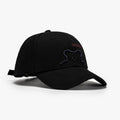 Black baseball cap with bear outline patch and curved brim