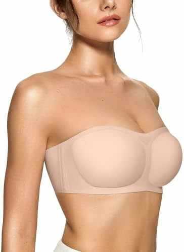 Womens strapless push-up bandeau bra in light nude with smooth molded cups