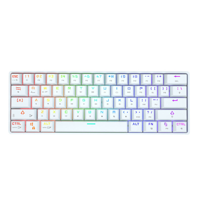 Mechanical keyboard with RGB backlit light keycaps and a light case frame.