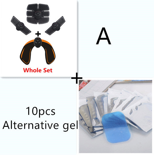 EMS muscle trainer set with black electrode pads and blue gel sheets, A variant