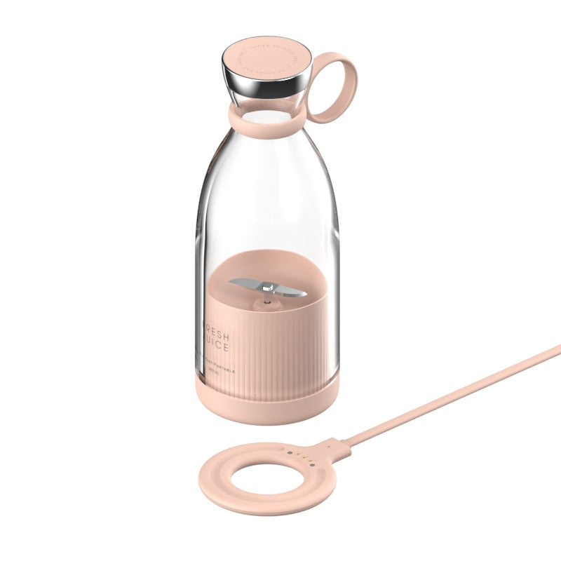 Pink portable electric juicer blender bottle with metal lid and pour ring