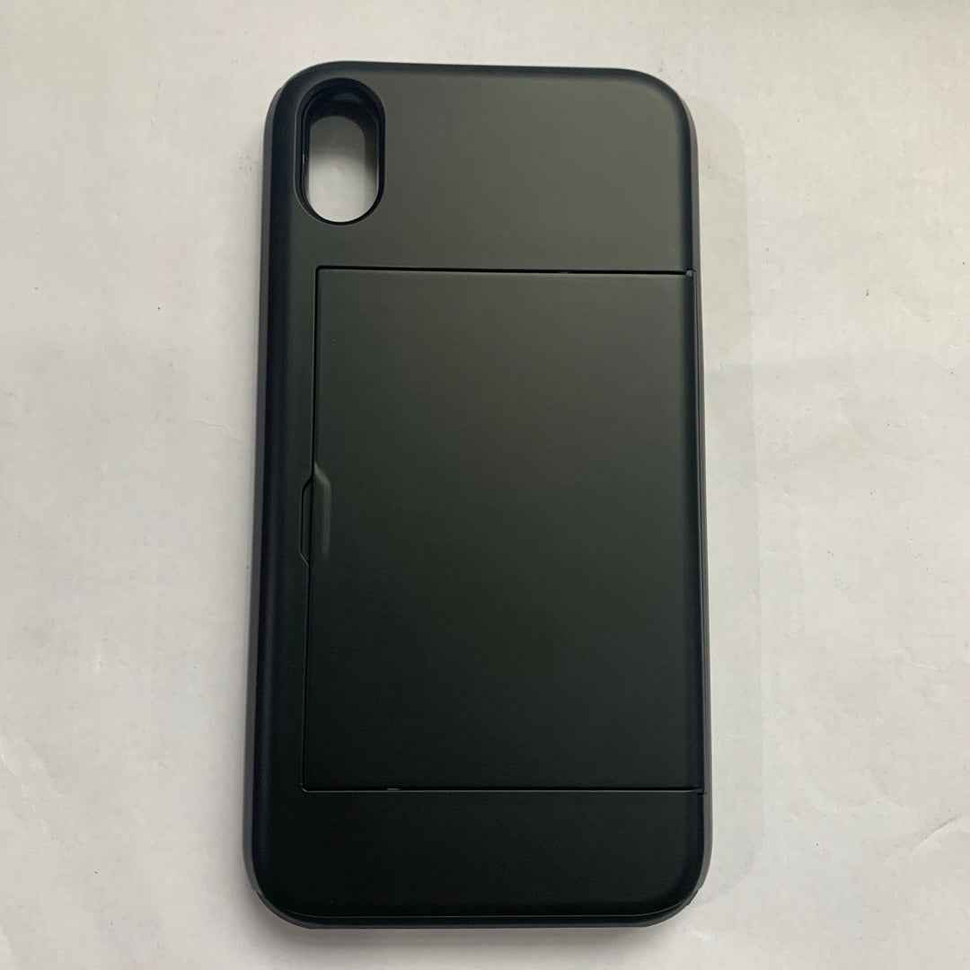 Mobile phone card case in black with card holder panel closed