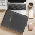 Black laptop sleeve case with front flap pocket and textured surface