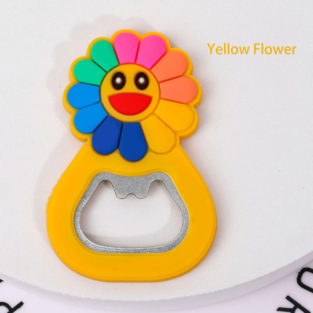 Yellow flower can sealer with colorful face and textured gray magnet insert