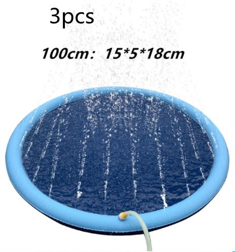 Blue inflatable splash pad with sprinkler jet holes and non-slip surface, 100 cm size