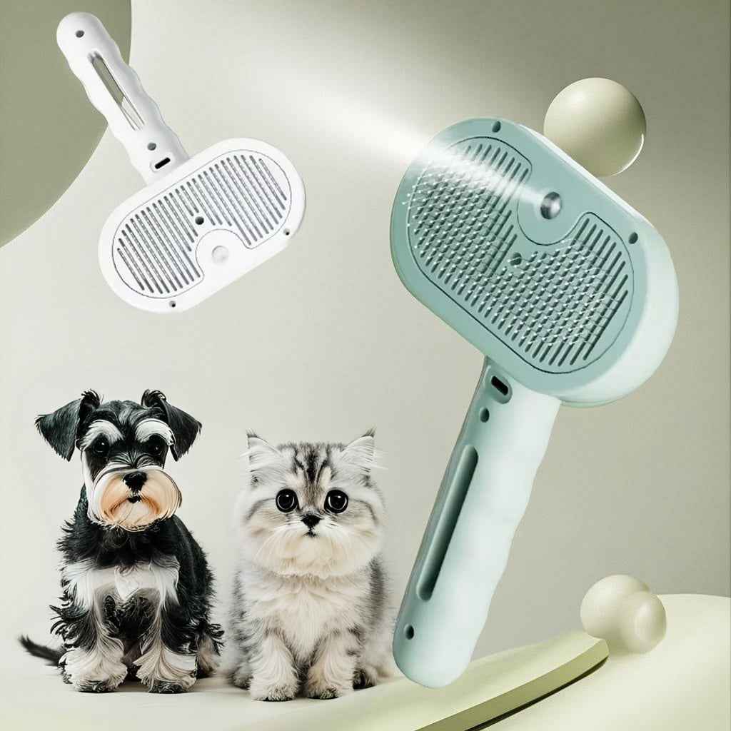 Pet hair grooming brush comb, mint oval head with metal pins and light handle
