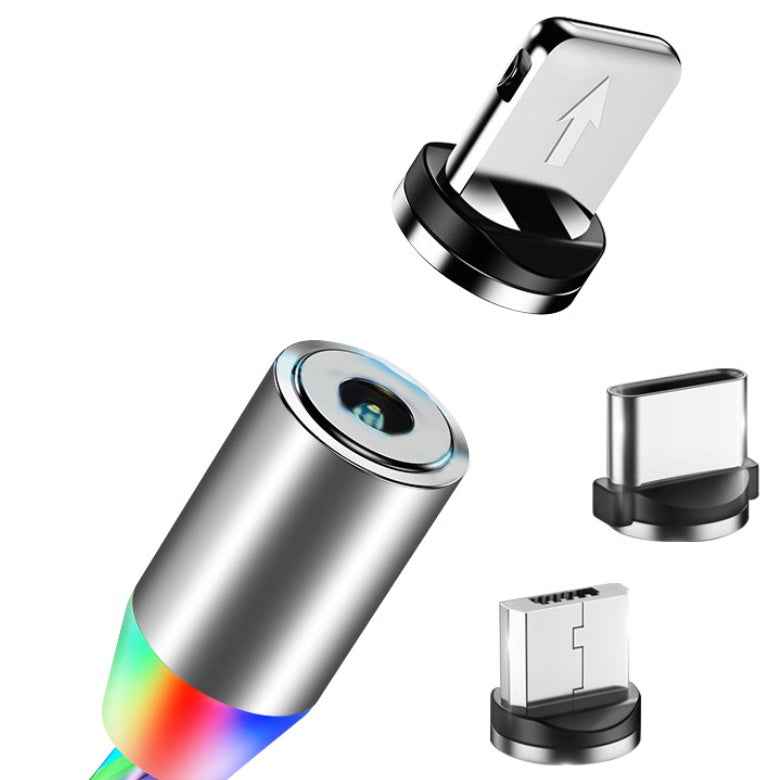 Silver magnetic charging cable with magnetic connector and USB adapter ends