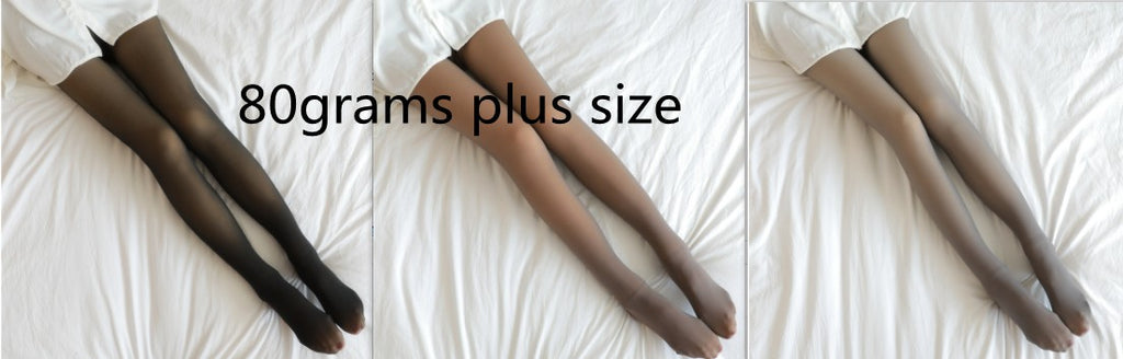 80-gram plus size fleece-lined tights, three shade views, full-length legs