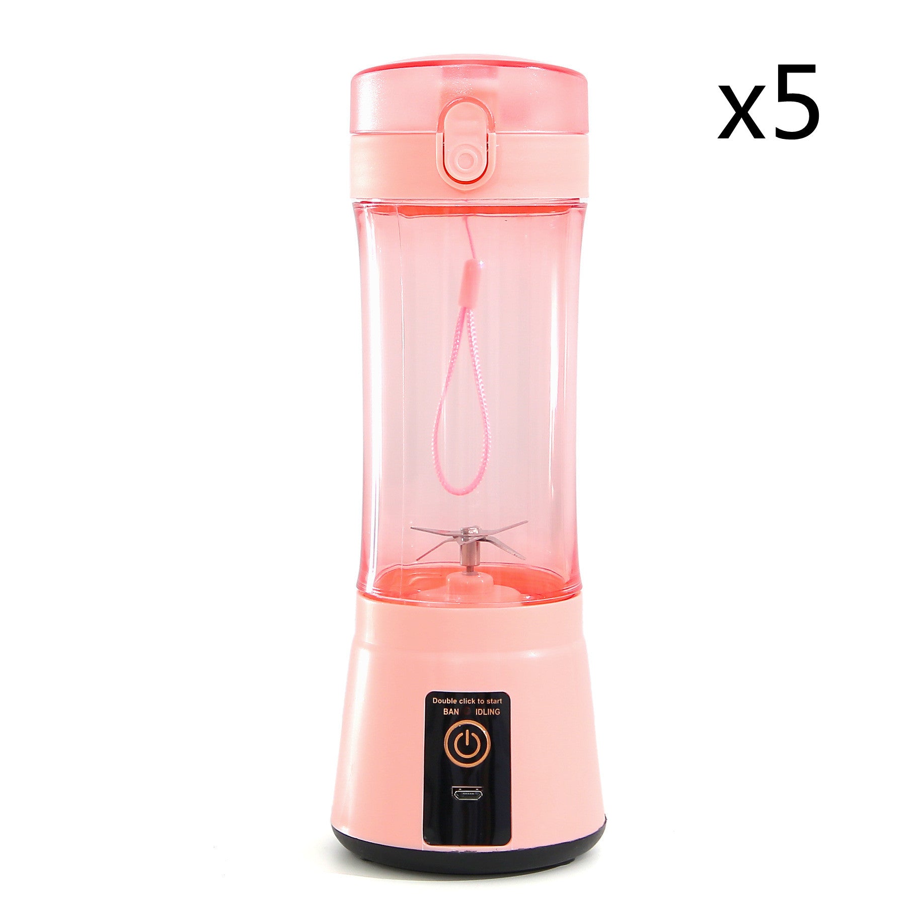 Portable electric fruit juicer mini blender with pink translucent container