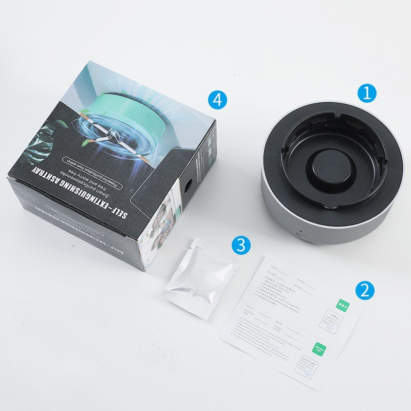 Electronic ashtray air purifier kit with mint unit, filter sheets, and instruction papers