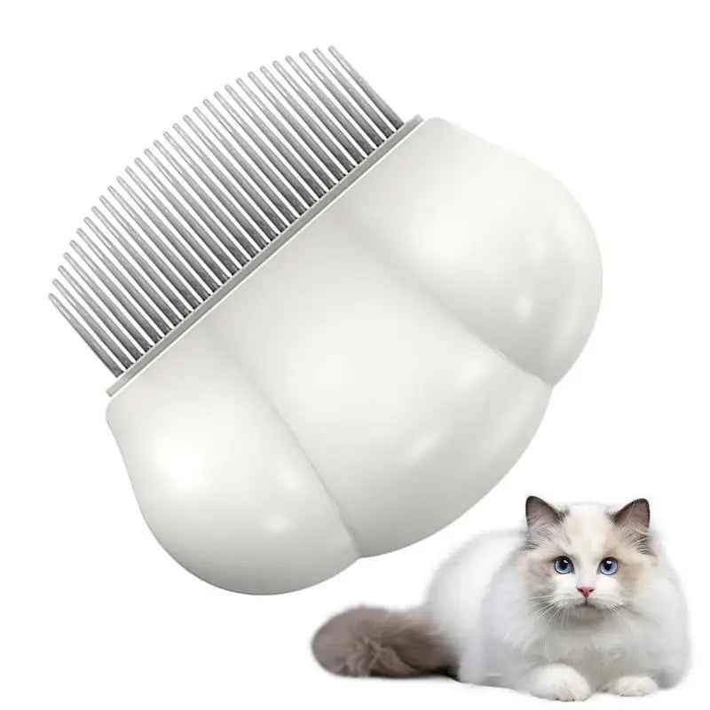 Pet grooming shedding comb with short metal teeth, white cream shell
