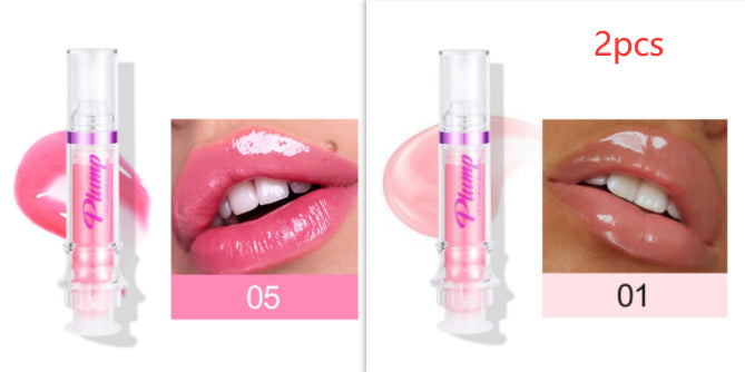 2-pack glossy lip color tubes with pink shade 05 and nude pink shade 01 swatches