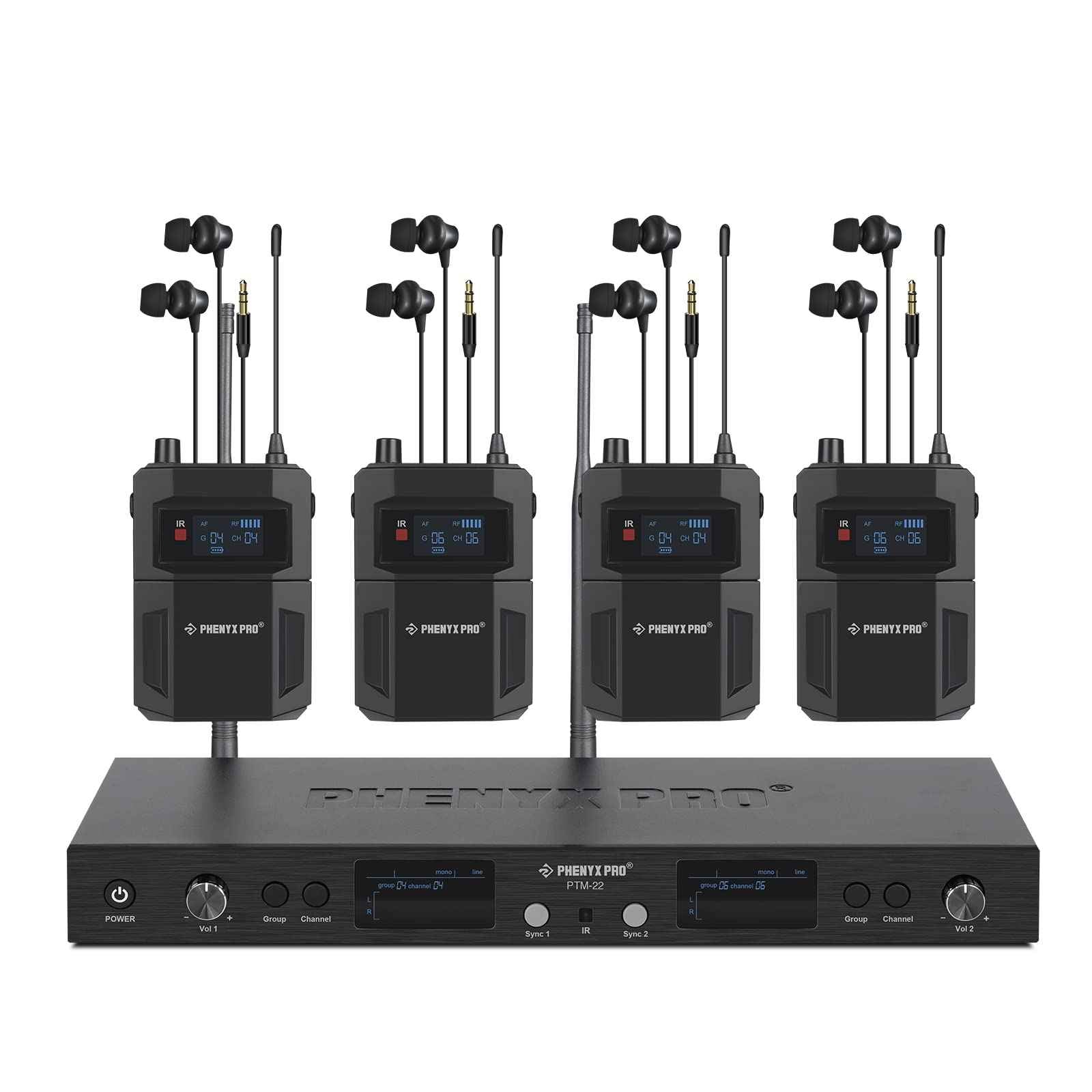 Phenyx Pro wireless in-ear monitor system with four receivers and a single transmitter