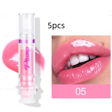 Lip glass liquid lipstick shade 05, 5pcs set, clear tube with glossy pink lip