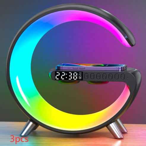 U-shaped LED speaker lamp, dark body with bright rainbow LED ring glow
