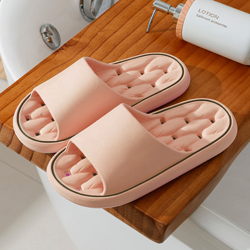 Light pink thick-sole non-slip bathroom slippers, open-toe slide design