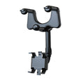 Rearview mirror phone holder with U-shaped clamp and retractable arm, black