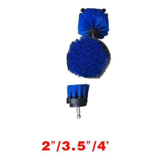 Electric drill brush set with blue scrub pads and small bristle head