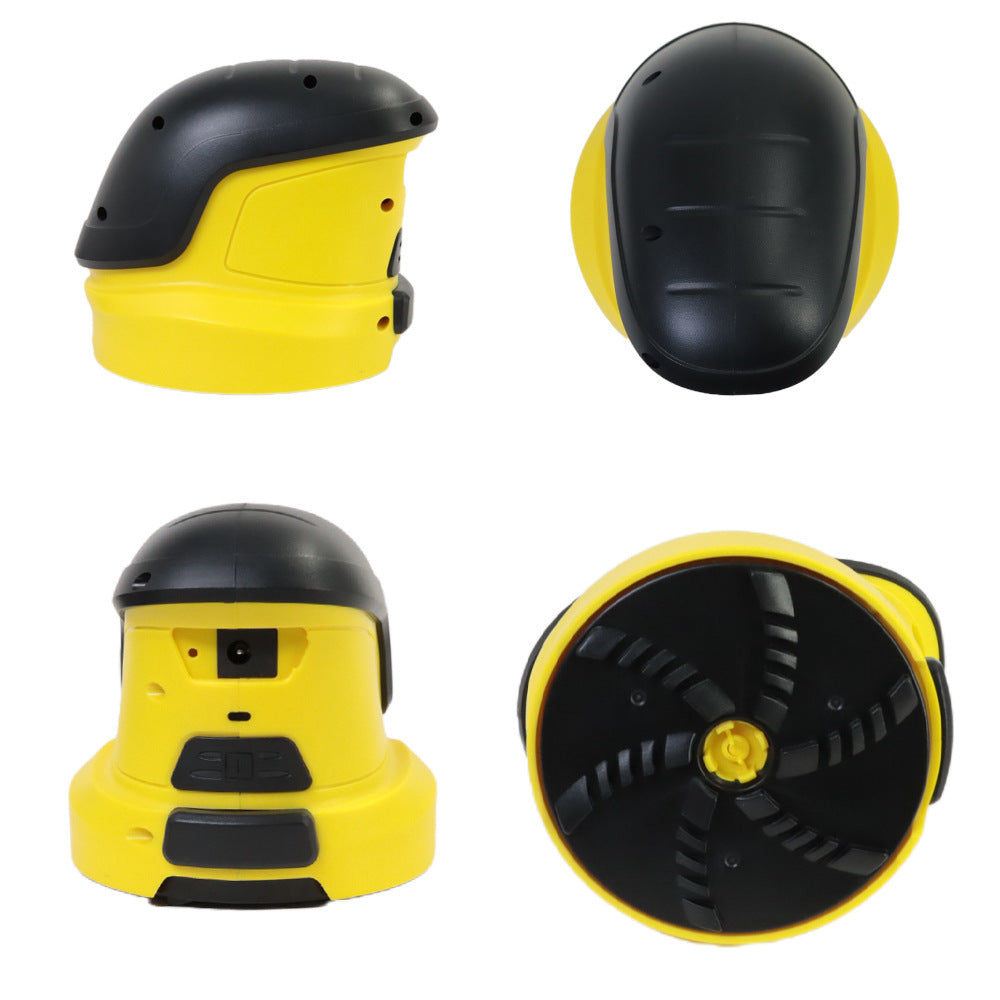 Yellow and black cordless electric snow scraper shown from multiple angles