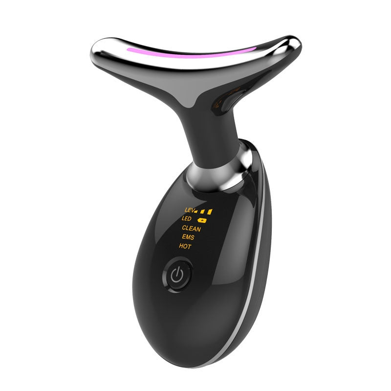 EMS neck massager, black body with pink LED strip and illuminated mode panel