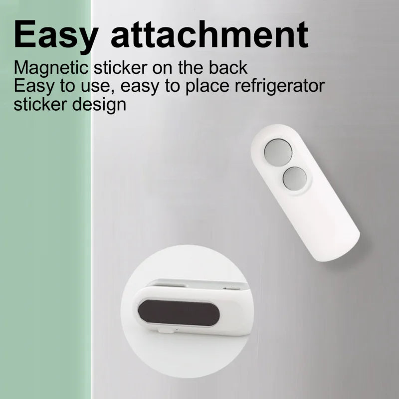 Handheld heat sealer with magnetic sticker backing, white with oval buttons