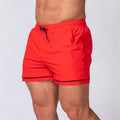 Quick-drying sport running shorts in red, elastic waistband with black drawstring