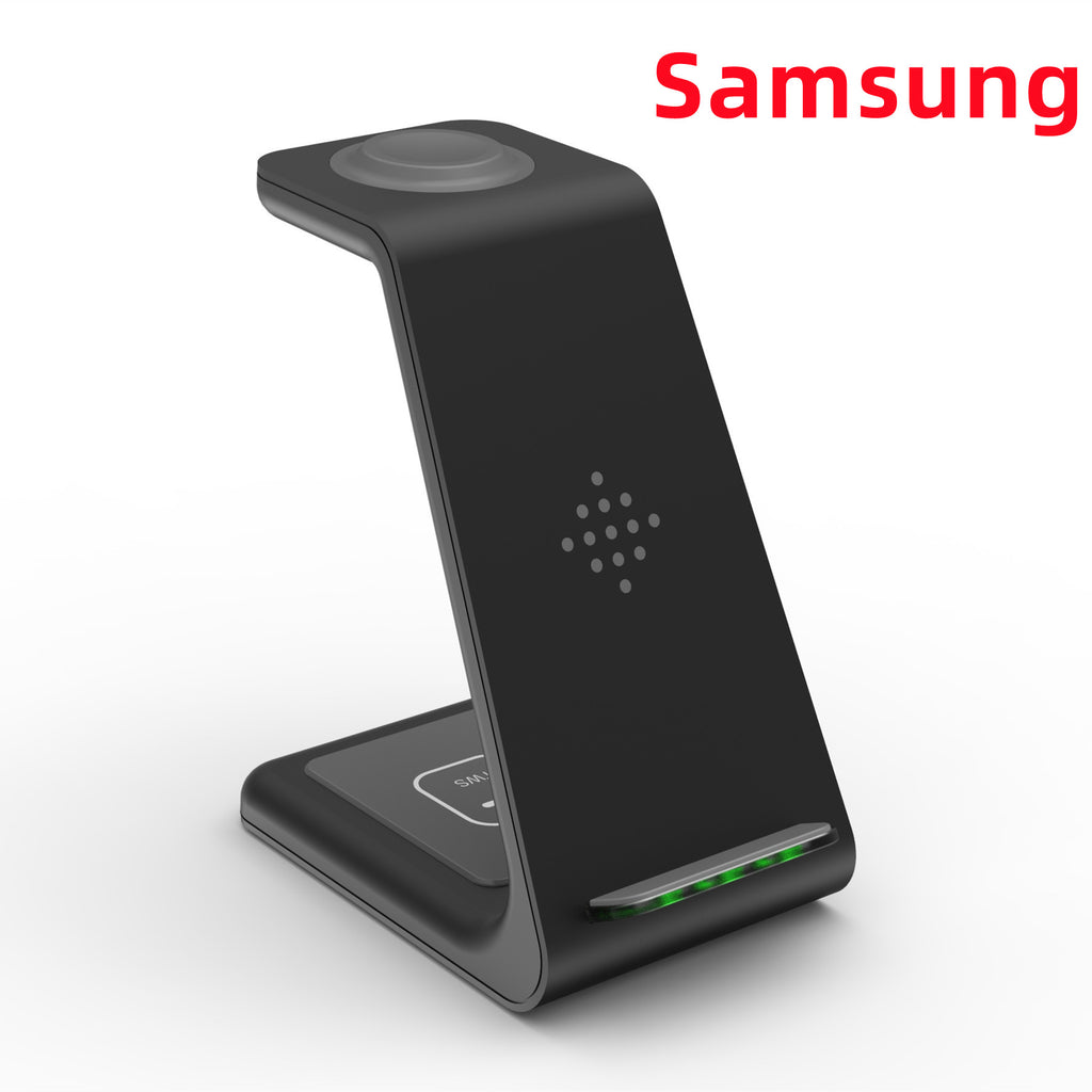 Wireless charging stand dock, black vertical phone cradle with glowing base lights