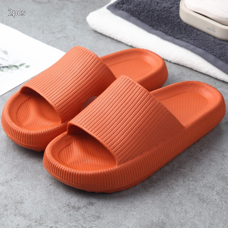 Orange slide slippers with wide strap and textured footbed, soft home couple pair