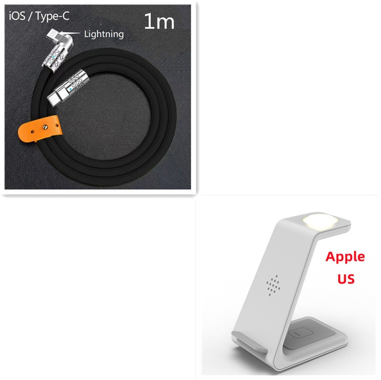 Wireless charger stand with 1m Lightning to Type-C cable, black cable, white stand